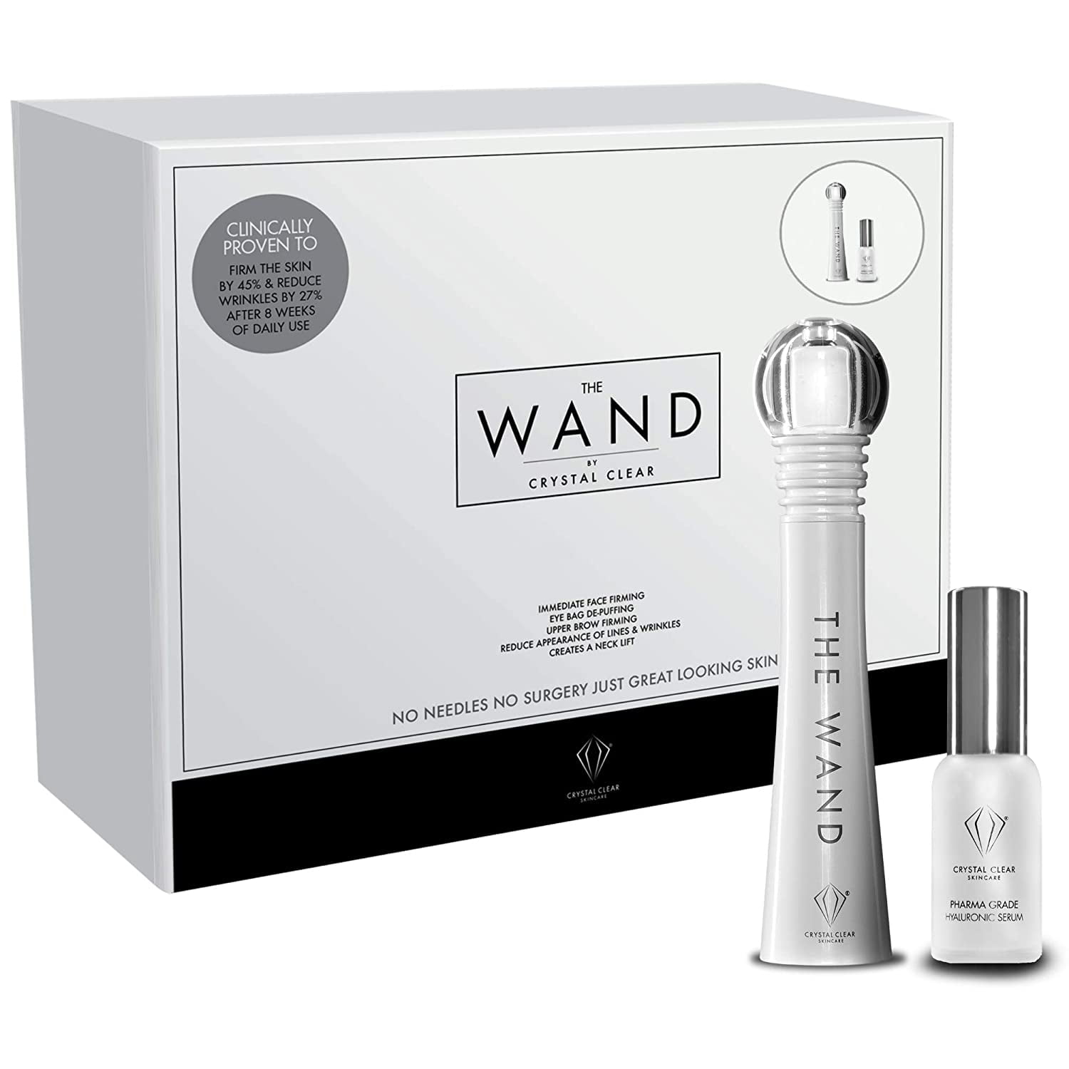 Crystal Clear The Wand Facial Massager High Frequency Sonic Wand Anti Wrinkle And Depuffer Facial Tool Pharma Grade Hyaluronic Acid Serum Single Wand Set Walmart Com