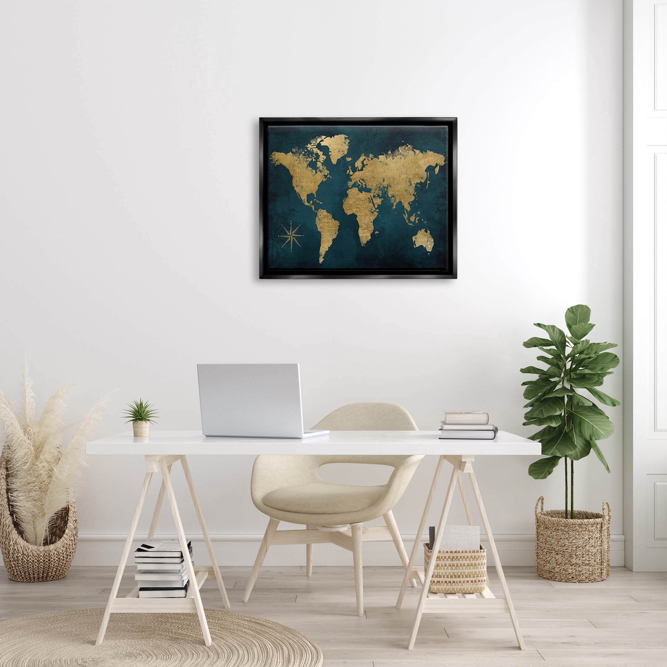 Stupell Industries Blue Compass Pattern Map Graphic Art Jet Black Floating Framed Canvas Print Wall Art, Design by Natalie Carpentieri