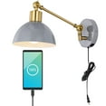 thumbnail image 3 of JONATHAN Y Lisa 18" Swing Arm 1-Light Modern Midcentury Iron USB Charging Port LED Sconce, Grey/Brass Gold, 3 of 9