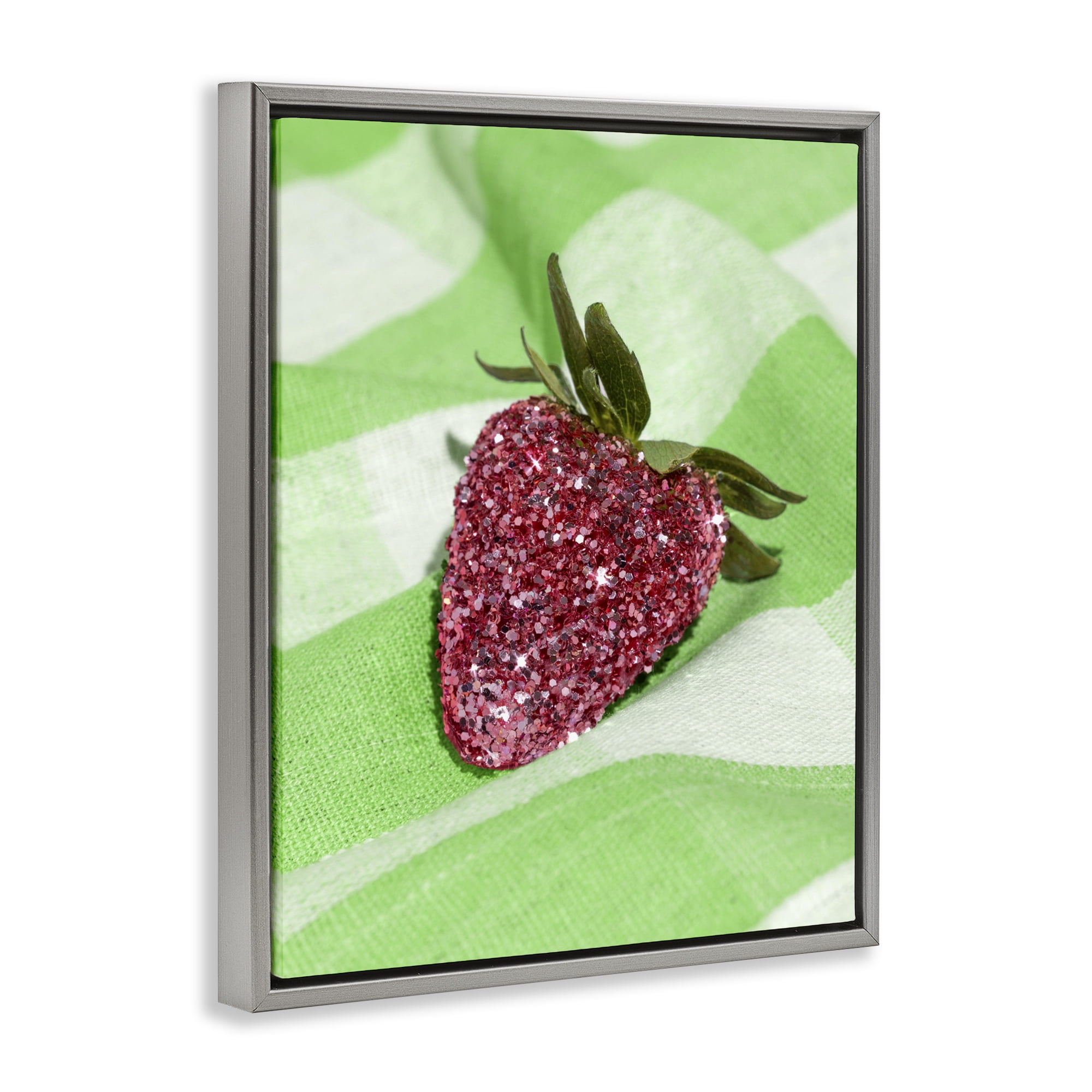 Stupell Industries Glimmer Strawberry on Green Gray Framed Floater Canvas Wall Art, design by LISH Creative