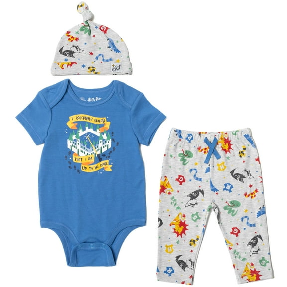 Harry Potter Bodysuit Pants and Hat 3 Piece Outfit Set Newborn to Infant