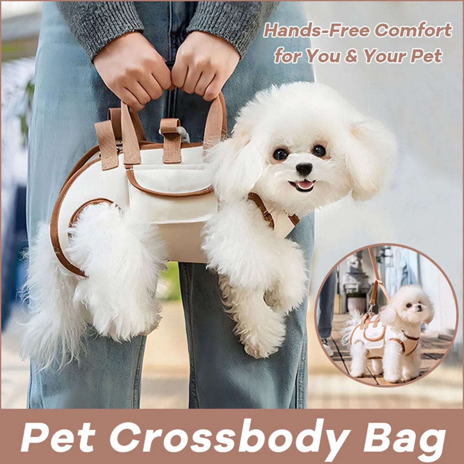 Dog Full Body Lift Harness for Small Dogs, Outdoor Pet Bag Hands Free Shoulder Yorkie Carrier, Adjustable Breathable Vest Straps with Small Puppy Treat Bag, Beige (L(14.33~19.84lbs))