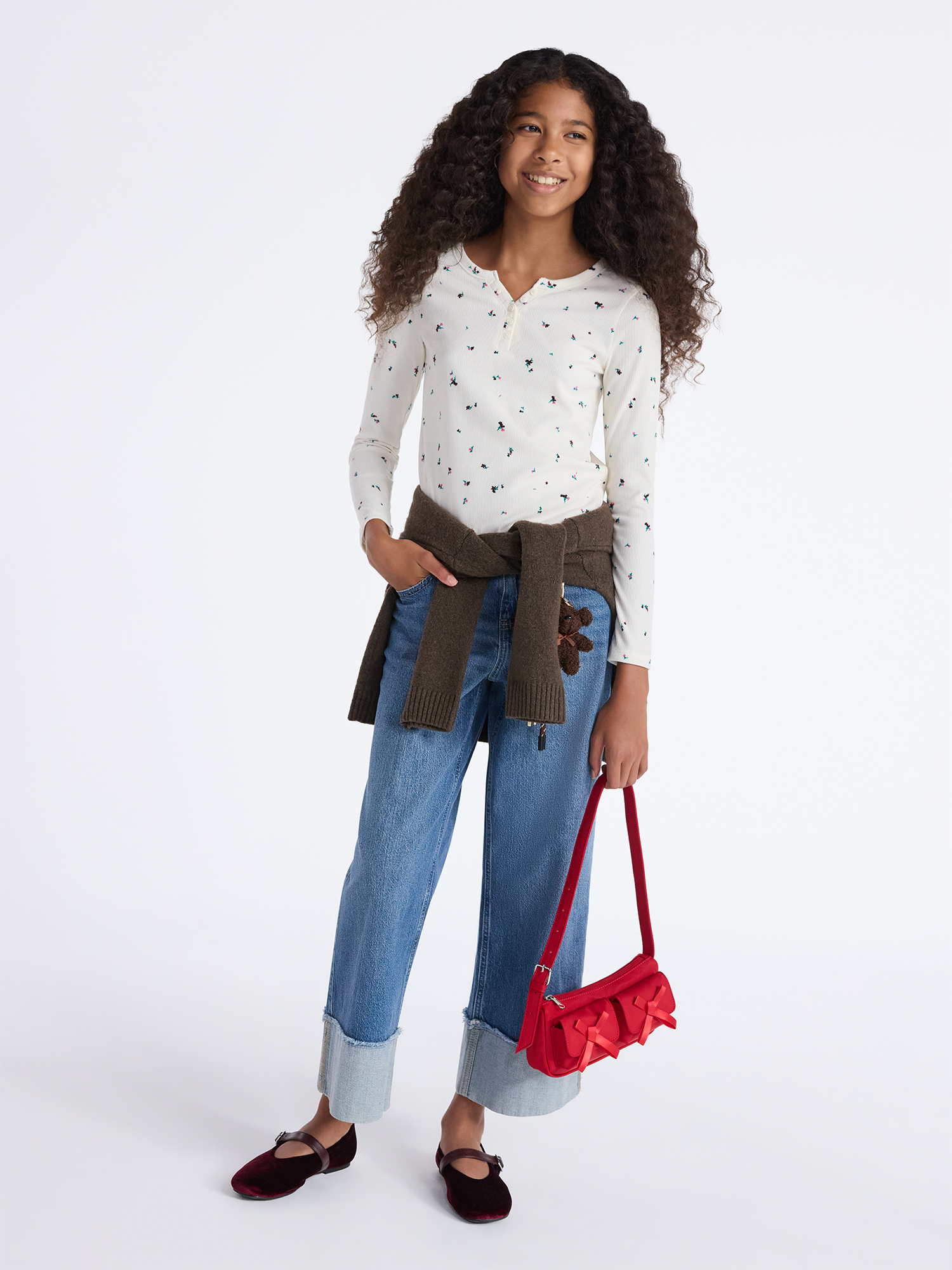 Weekend Academy Girls Henley Tee with Long Sleeves, Sizes 4-18