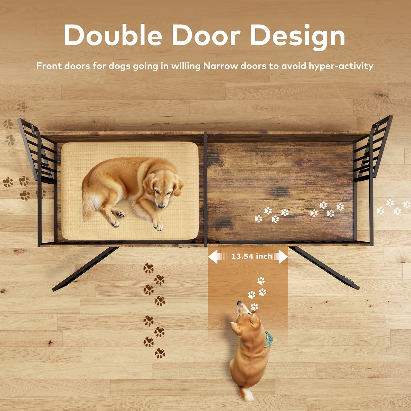TIME RAY 78 Inch Dog Crate Furniture for Large Dog,Wood Dog Kennel Furniture Indoor with Removable Divider,Dog Cage Furniture as TV Stand,Brown