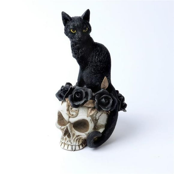 Grimalkins Ghost Black Cat with Skull&#44; Poly Resin