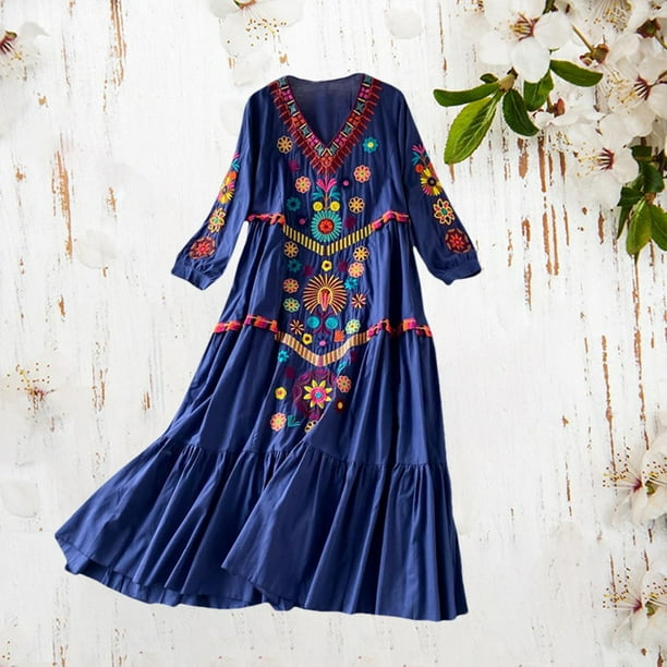 Vestido de playa para mujer Fernando 3/4 escote en V Azul 108cm de