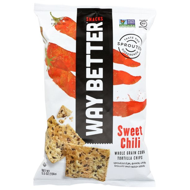 Way Better Snacks Gluten Free NonGMO Whole Grain Corn Tortilla Chips Sweet Chili 5.5 Pack of