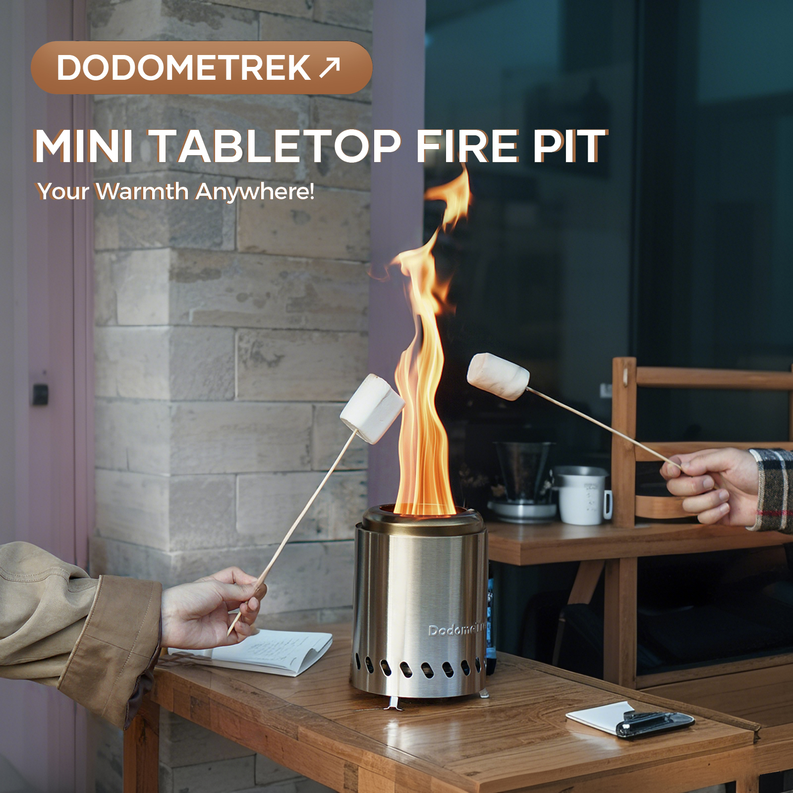 Dodometrek Smokeless Fire Pits for Outside, Portable Firepit Outdoor, 7in Tabletop Firepit Stainless Steel