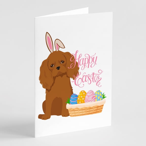 Ruby Cavalier Spaniel Easter Greeting Cards and Envelopes Pack of 8 7 in x 5 in