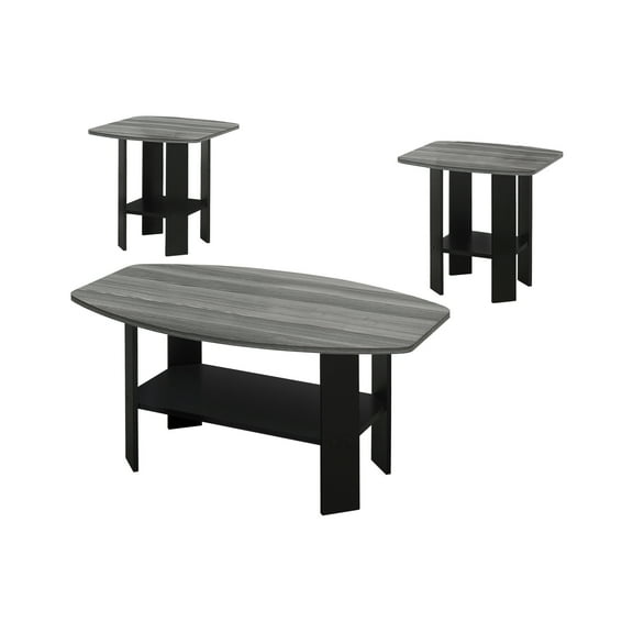 Table Set, 3-Piece Coffee, End & Side Tables, Transitional Style, Grey & Black Laminate