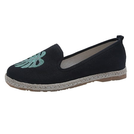 

sandals for Women Leaf Embroidered Espadrille Loafers For Women Slip On Shallow Mouth Simple Single Shoes Casual Shoes Work Shoes cloth Dress Sandals for Women Black