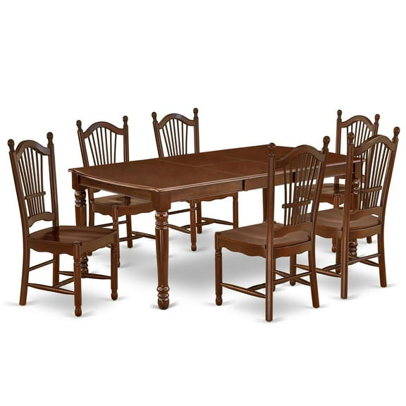 East West Furniture Dover 7-piece Wood Dining Table Set in Mahogany