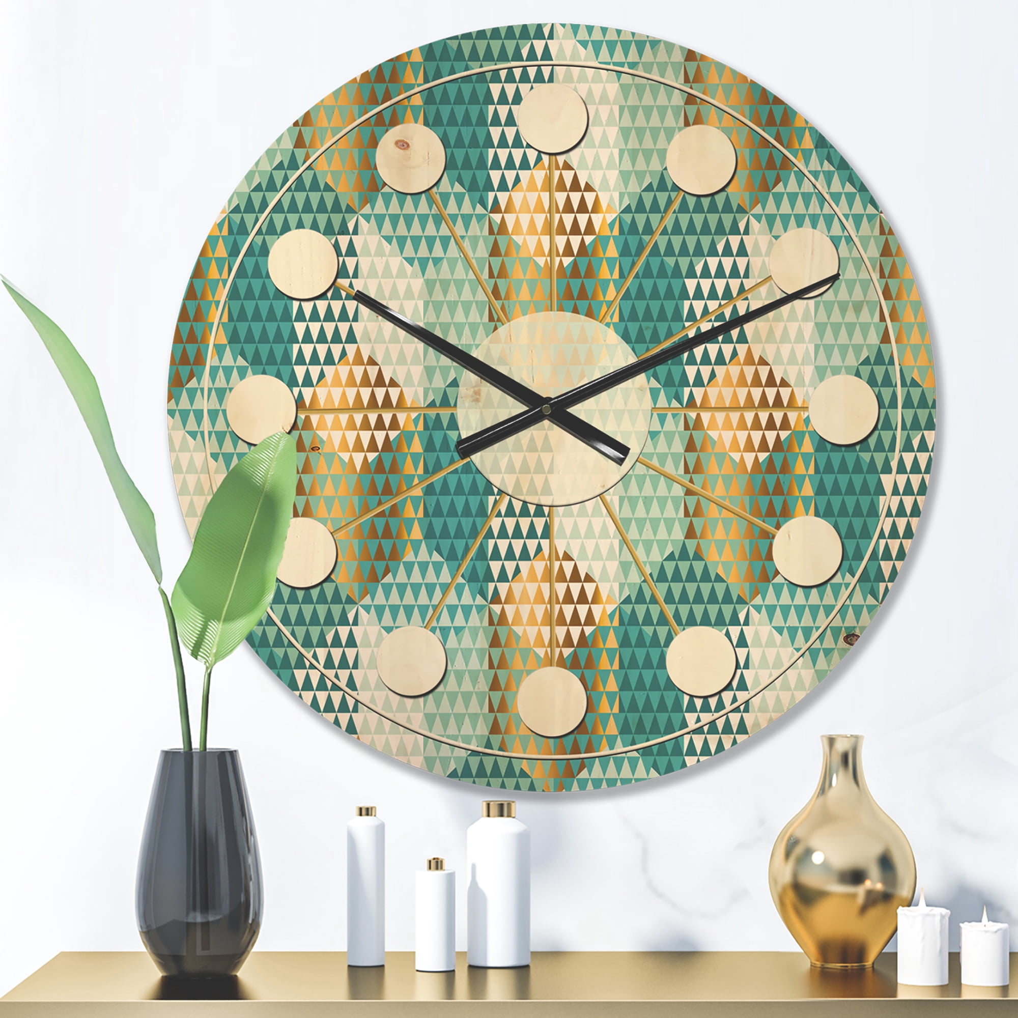 Designart 'Hexagon Retro Pattern VIII' Mid-Century Modern Wood Wall Clock