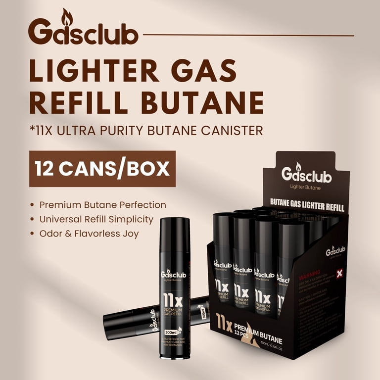Gasclub Butane Lighter Gas Pure 11X 99.99% Premium 300ml(10.14 Oz) 12 Cartridges