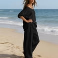 thumbnail image 5 of Sheghy Workout Sets for Women 100%Cotton Women Casual Solid Boho 2 Piece Set Off Shoulder Loose Top & Wide Leg Pants Loungewear Vacation Outfit, 5 of 9