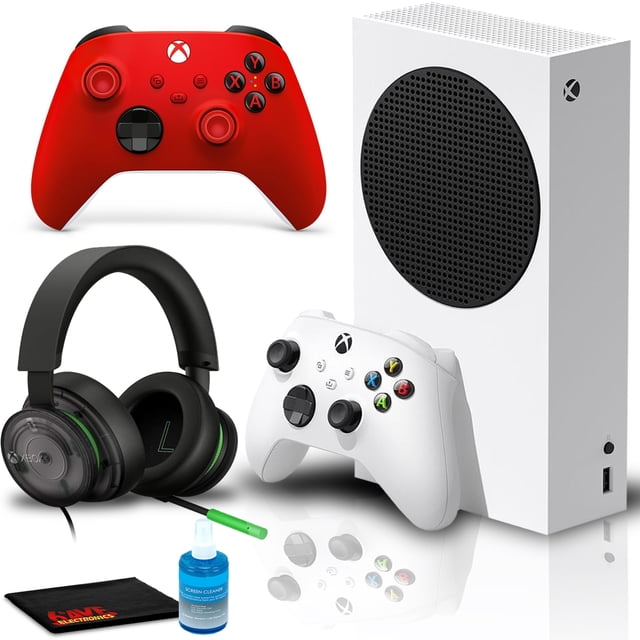 Microsoft Consola de Juegos Xbox Series con Controlador Inalámbrico Xbox Core (2020, Rojo Pulso), Auriculares Estéreo Inalámbricos (20.º Aniversario) y Kit de Limpieza 6Ave