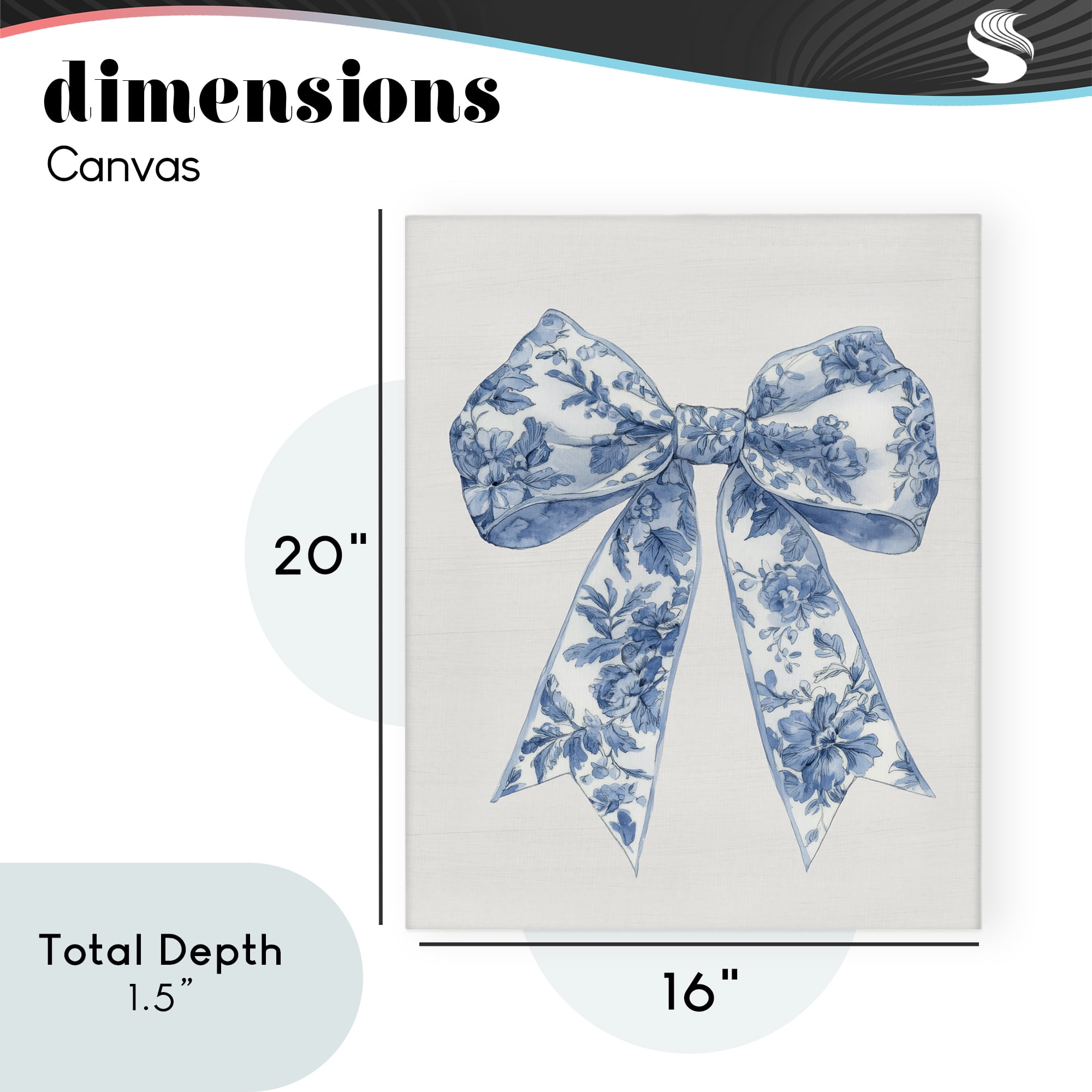 Soft Delicate Toile Bow Canvas Wall Art, design by Lettered and Lined