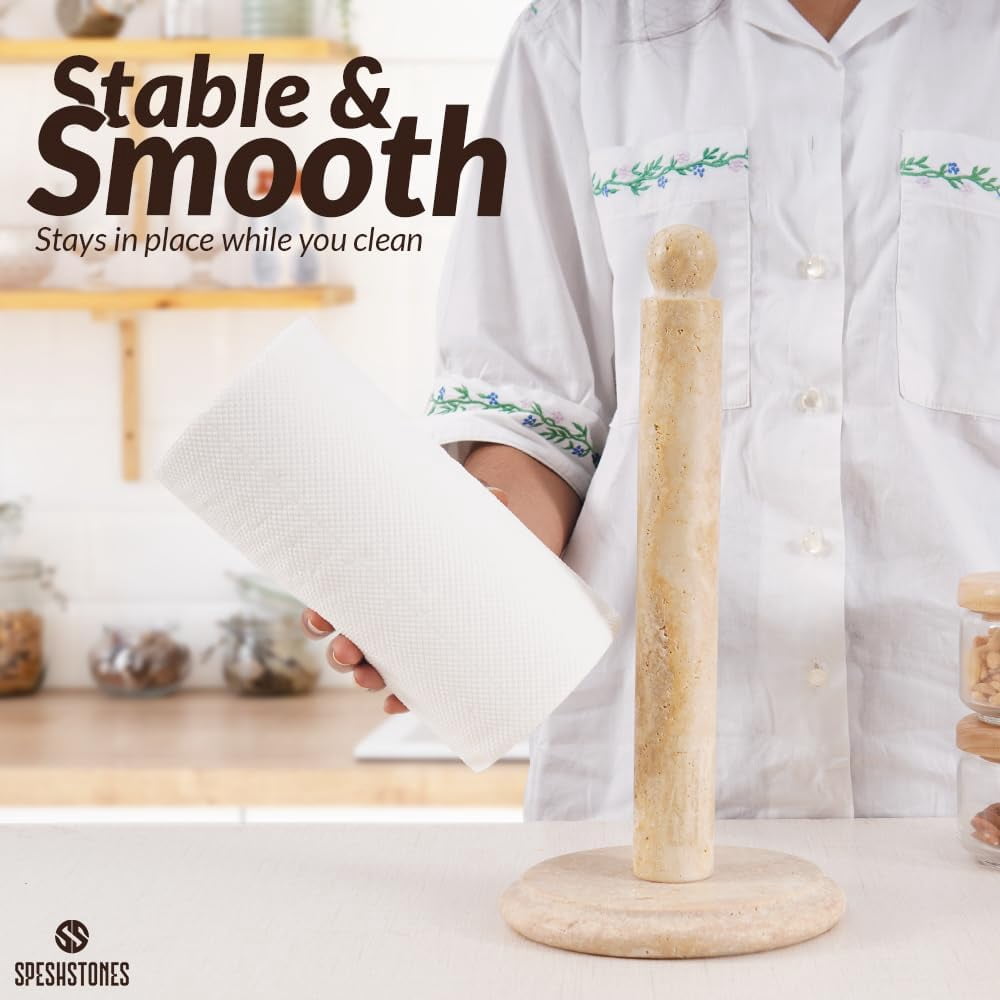 Radicaln Marble Paper Towel Holder 12.5 inch Travertine Paper Towels Organizer for Kitchen Countertop Storage, Stone Freestanding Toilet Paper Roll Stand for Bathroom Décor