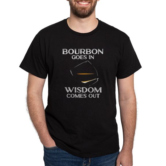 CafePress - Bourbon Goes In Wisdom Comes Out Whiskey L T Shirt - Men's Classic Graphic Cotton T-Shirt