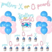 Pearls or Putters Gender Reveal Decorations, Boy or Girl Putters or Pearls Banner Cake Cupcake Toppers Golf Gender Reveal Balloons Decorations, Pink or Blue He or She Baby Shower Party Supplies