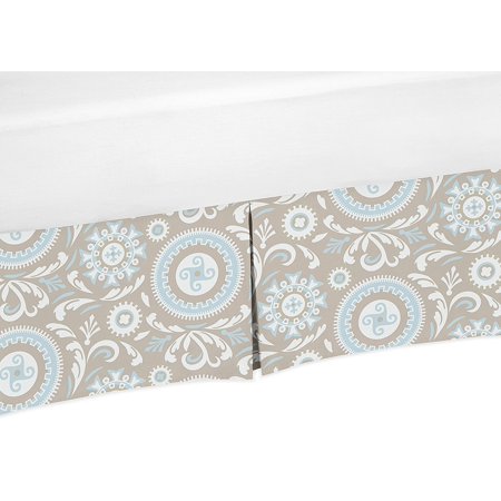 Blue And Taupe Medallion Crib Bed Skirt Dust Ruffle For Boys