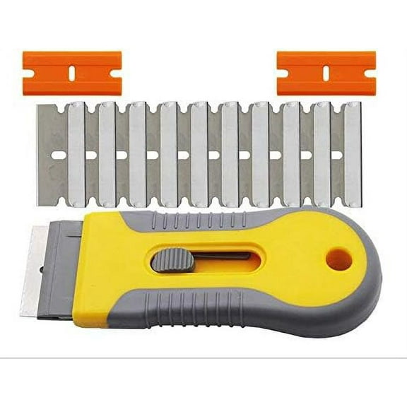 Ceramic Scraper Stove Oven Razor Scraper, Glass Ceramic Hob Scraper Knife Cleaner, 10 Steel Blades 2 Plastic Blades Replacement Cleaning Tool for Scraping Labels, Decals, Stickers, Caulk