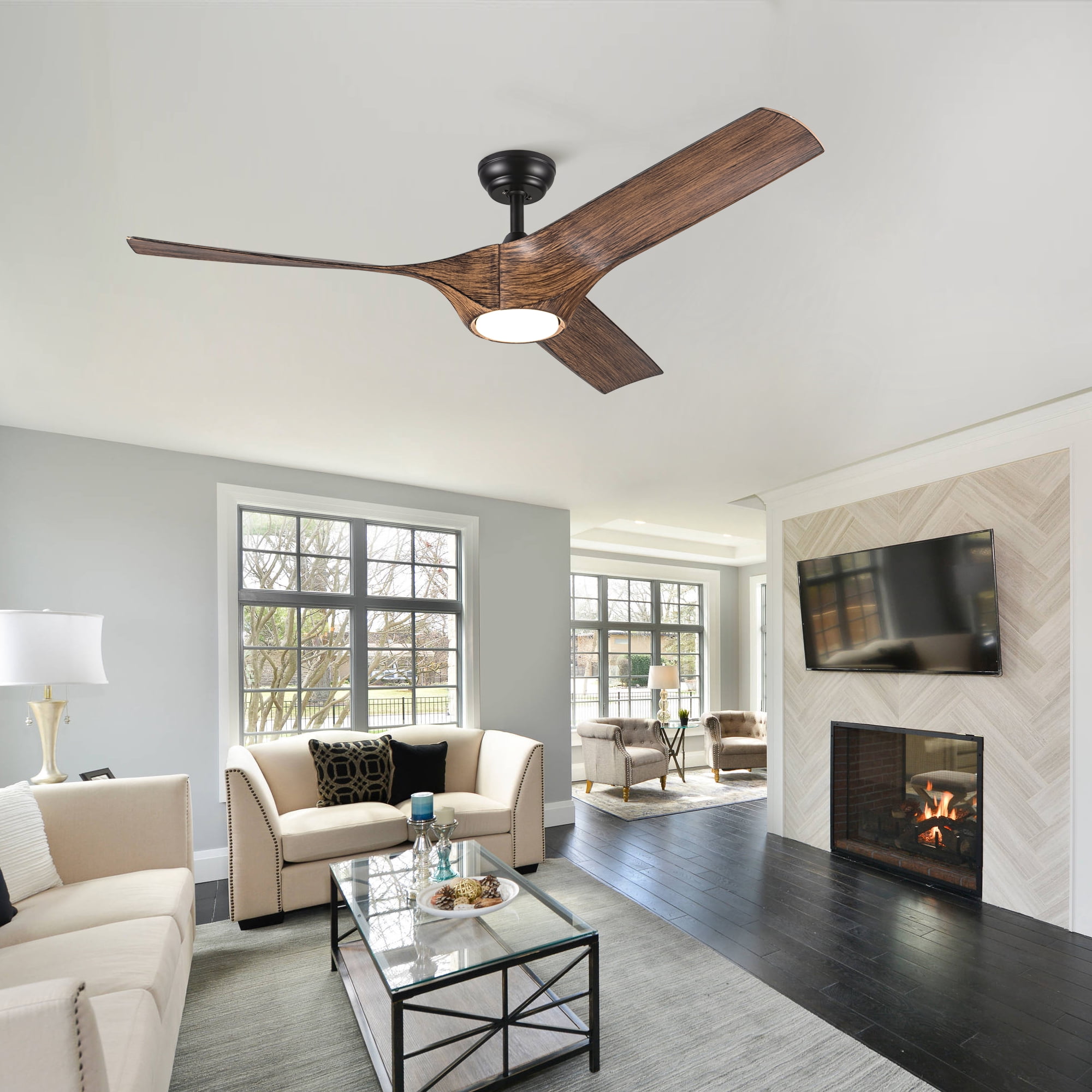Wellspeed 56 in. 3 Blades Indoor Faux Wood Ceiling Fan with LED Light Kit and Remote Control