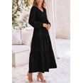 thumbnail image 3 of Vestido midi PRETTYGARDEN para mujer con cuello en V fruncido y manga larga, 3 of 9