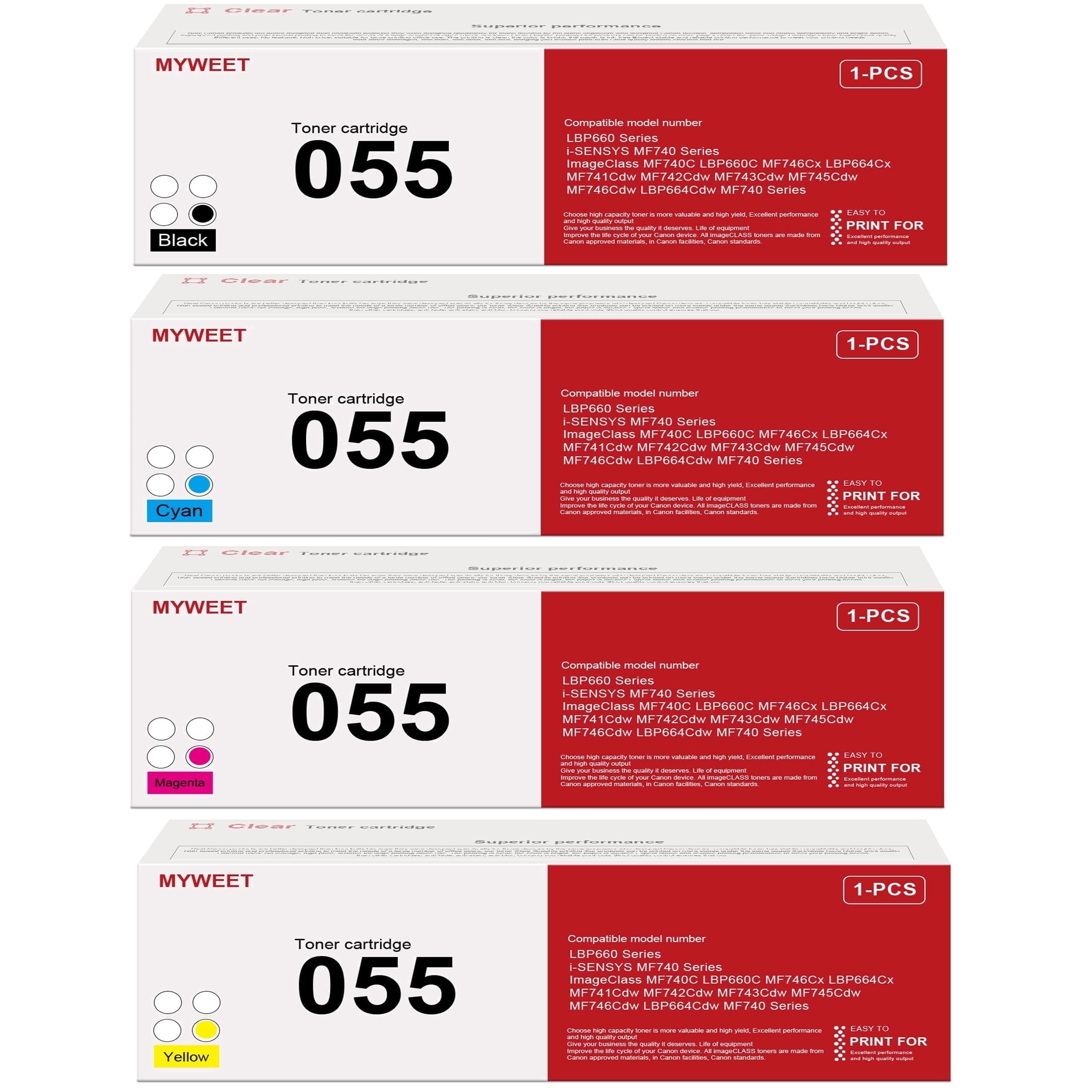 Canon 055H Toner Cartridge 4-Pack for imageCLASS MF741Cdw MF743Cdw