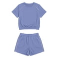 thumbnail image 4 of Likimi 2 Piece Sets For Women Solid Color Summer Short Sleeve Crew Neck Top With Shorts Comfortable Soft Outfit Set Blue Size L, 4 of 5