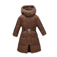 thumbnail image 2 of Gamivast Long Quilted Jacket for Girls 4-13 Years Old Winter Zip Up Hooded Warm Coats with Pockets Loose Fitted Stand Collar Long Sleeve Puffer Jacket with Belt Kids Winter Clothes, 2 of 6
