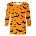 thumbnail image 4 of VKOYWKM Women Halloween Shirts 3/4 Sleeve Tops Funny Bat Graphic Tees Holiday Crew Neck Halloween Party Shirts Tunic Top, 4 of 5