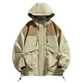 thumbnail image 2 of Waterproof Windbreaker Jacket Women Ndbuld Unisex Long Sleeves Hooded Patchwork Zipper Outdoor Workwear Trench Coat Khaki XXL, 2 of 6