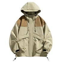 Kmdttou Men's Rain Jacket Waterproof with Hooded Hiking Coat Warm Winter Snow Coat Mountain Windbreaker Hooded Raincoat Jacket Khaki 3XL