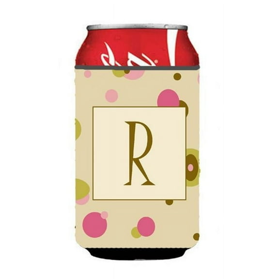Letter R Initial Monogram - Tan Dots Can or Bottle  Hugger