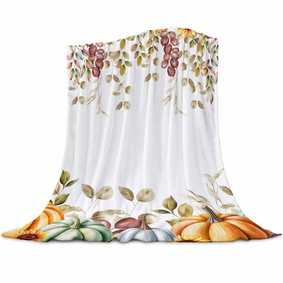Pumpkin Sunflower Flannel Blanket for Bed,Travel and Camping, Eucalyptus Fall Super Soft Cozy Blanket for All Seasons 40"x50"