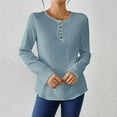 thumbnail image 6 of YUGYXL Women's Spring Fall Long Sleeve Henley T Shirts Button Textured Loose Fit Casual Basic Tops Dressy Blouse Blue XL, 6 of 9