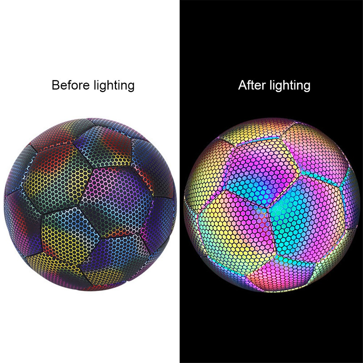 Holographic Soccer Ball - Glow in the Dark, Reflective, Size 5 - Perfect For Kids