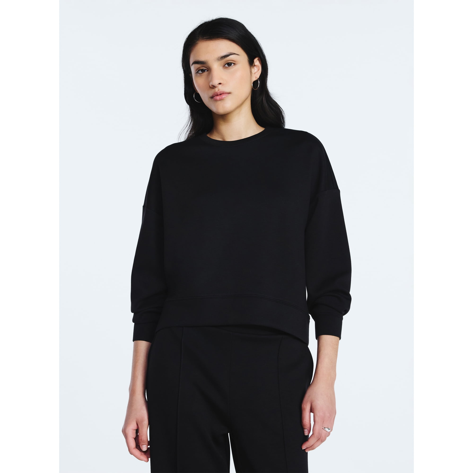 Scoop Women's and Women's Plus Scubaknit Cropped Sweatshirt with Drop Sleeves, Sizes XS-4X