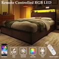 thumbnail image 3 of Fluest Full Bed Frame with 2-Tier Storage Headboard, USB Port and LED Light, 4 Storage Drawers, Rustic Brown, 3 of 7