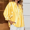 thumbnail image 5 of Trendy Striped Tops for Women 3/4 Length Puff Sleeve Dressy Casual V Neck Blouses Loose Button Up Shirts (XL, Yellow), 5 of 6