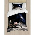 thumbnail image 3 of Galaxy Duvet Cover Set Queen Size, Astronaut on Rocky Surface of Moon American Flag USA Rocket Traveling Space Art, Decorative 3 Piece Bedding Set with 2 Pillow Shams, Grey Navy Blue, by Ambesonne, 3 of 3