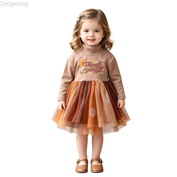 Zecgelong Girls Pumpkin Print Long Sleeve Dress Party Fall Outfit for Toddler Yellow Size 6M-3Y
