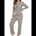 thumbnail image 3 of Conjunto de Pijama y Pantalón de Punto Acanalado Informal de Dos Piezas para Mujer, de Otoño, Súper Suave. Gris L, 3 of 8