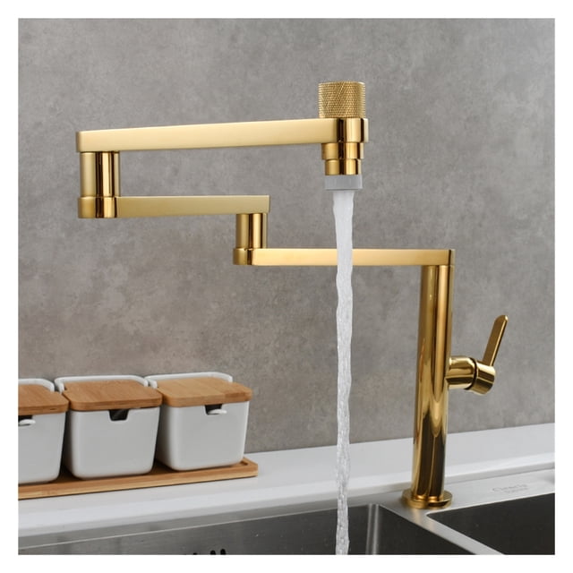 Brass Folding Kitchen Faucet Double Joint Swing Arms Hot & Cold Water Three Section Extension Sink Faucet Dual Functions Tap ,Easy Opearte