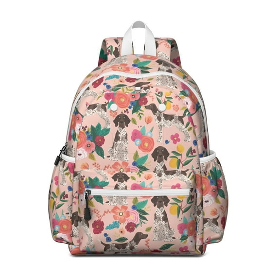 Dogs with Flowers Backpack for School,Cute School Bag,Schoolbag with Adjustable Shoulder Straps & Padded Back,13.4"x11"x4.7"