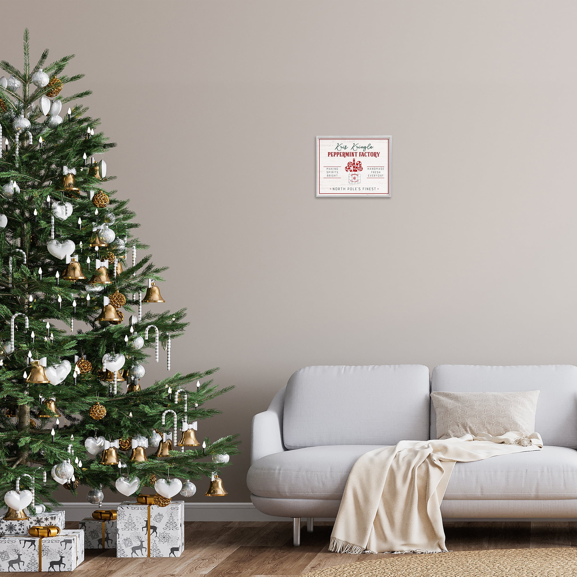 Stupell Industries Holiday Peppermint Factory Holiday Painting Gray Framed Art Prints Wall Art, 14 x 11