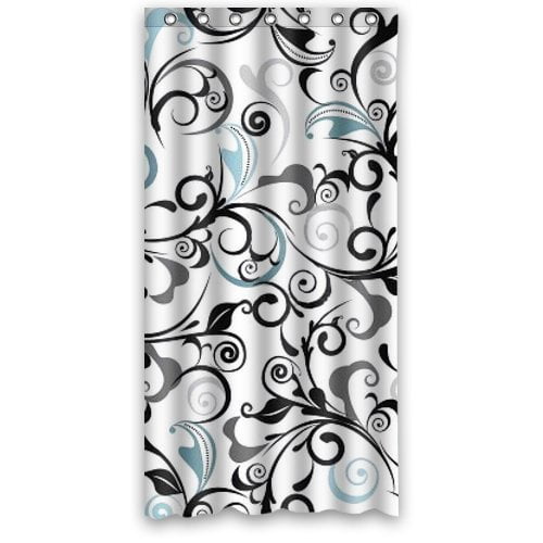 MOHome Grey Black And Blue Damask Shower Curtain Waterproof Polyester