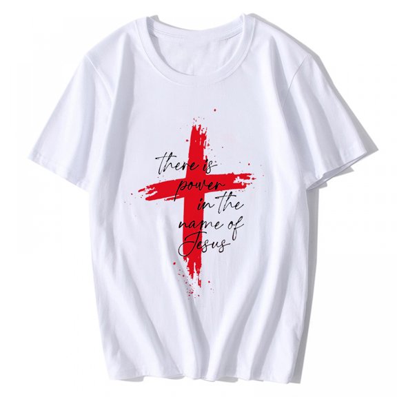 Tshirts for Women Faith Shirt There is Power in The Name of Jesus Shirt Casual Summer Short Sleeve Top White Small
