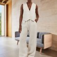 thumbnail image 3 of Traje de verano sólido de viajero unisex con chaleco con cuello en V y pantalón de 2 piezas FLhrweasw Nuevo, 3 of 7